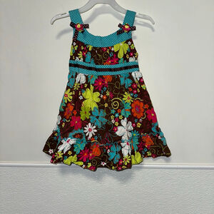 Girls Youngland Floral Dress Size 2T Brown Blue Toddler Sundress